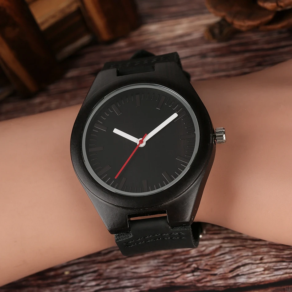 YISUYA Creative Bamboo Watches Men Red Secondhand Quartz Women Female Wrist Watch Fashion Black Dial Elegant Leather Band Strap (9)