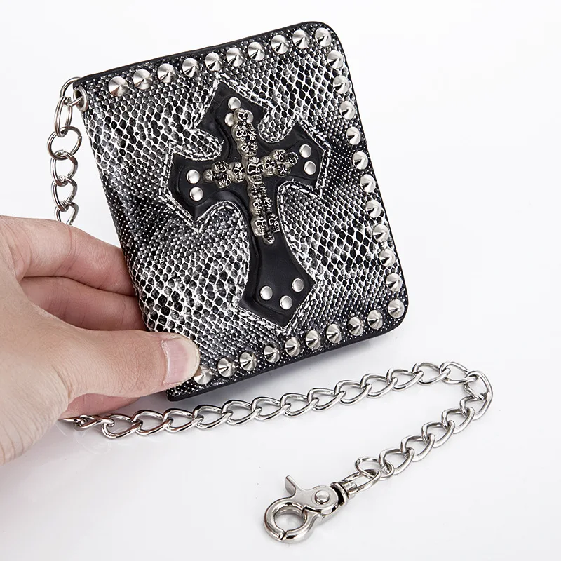 

Punk Skull Cross Short Wallets Men Leather Gothic Retro Coin Purse With Chain Rivets Mini Wallet Card Holder Hasp Purses WA22