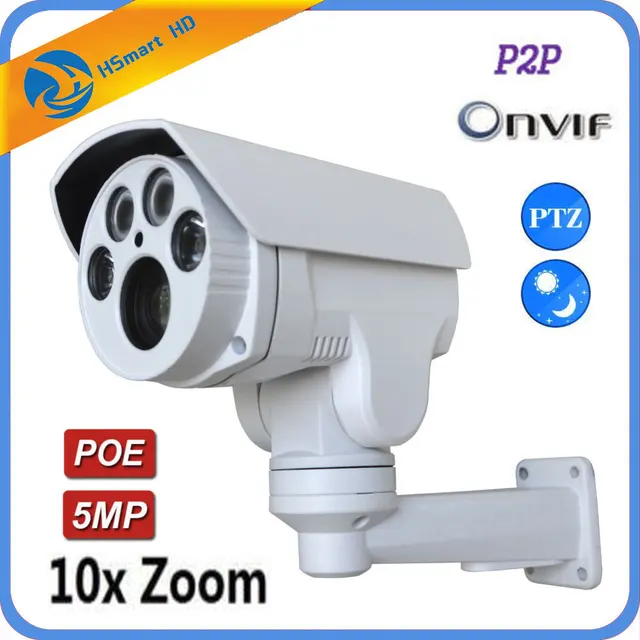 $US $74.27  Mini Bullet PTZ IP Camera 5MP Super HD POE IP Camera Pan/Tilt 10x Zoom Onvif P2P H.264/H265 Cameras