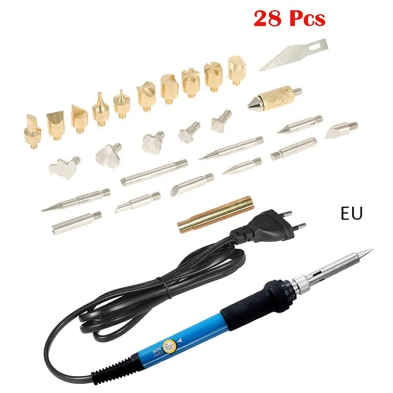 EU 28 pieces 6/28 шт. EU/US Электрический паяльник с регулируемой температурой, набор инструментов для выбивания дерева, набор паяльных ручек - Цвет: EU 28 pieces