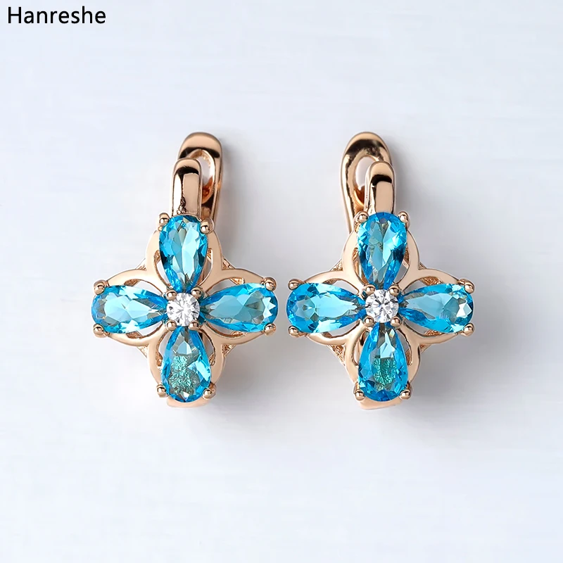 

Blue Transparent Crystal Statement Earrings Shaped Copper Stud Earring Rose Gold Filled Earring for Womens Gift Classic Jewelry