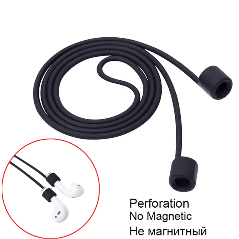 No Magnetic (through Магнитный ремешок для наушников для Airpods анти-потеря шнура Магнитная веревка для Bluetooth TWS i7s i10 i12 i30 силиконовый шнур-кабель - Цвет: No Magnetic (through