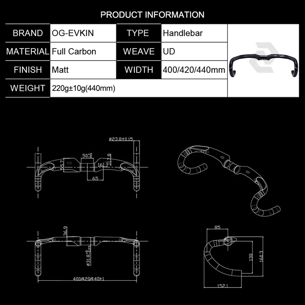 OG-EVKIN HB002 карбоновый руль для велосипеда дорожный интегрированный стержень UD матовый велосипедный Аэро изогнутый руль 31,8 мм Di2 Drop Bar 400 420 440 мм