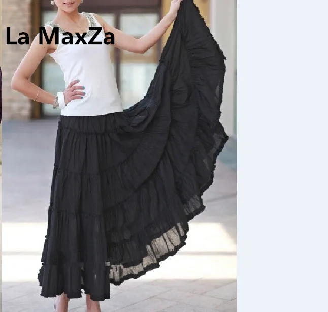 

La MaxZa new summer bohemian half-length beach skirt women black full length two ways wear 12 meters long pleated maxi skirts