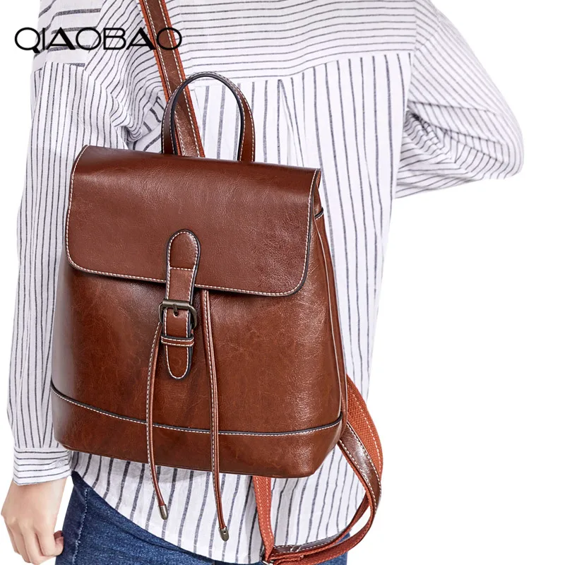 

QIAOBAO Fashion Leisure Women Backpacks Women's Re Leather Backpacks Female school Shoulder bags for teenage girls Travel Back