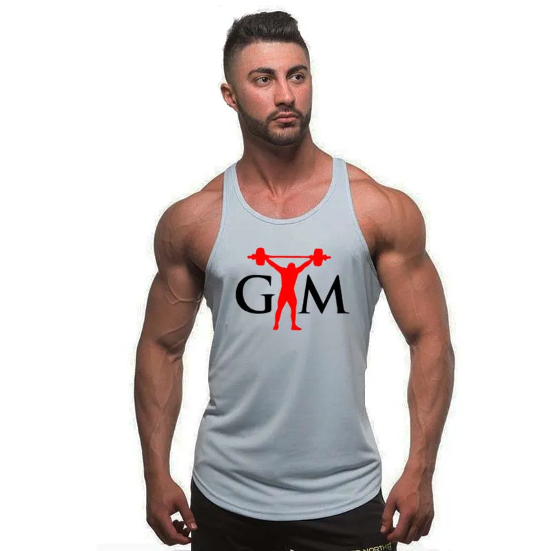 Brand New mens Tank Top Men Gyms Stringer Sleeveless Shirt Open Sides Blank Fitness Clothing Cotton Sportwear bodybuilding Ves - Цвет: 8  gray