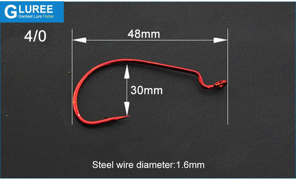 GLUREE 50 шт./лот рыболовные крючки из высокоуглеродистой стали красный кривошипный крючок для мягкой приманки Высококачественный рыболовный крючок рыболовные снасти аксессуары