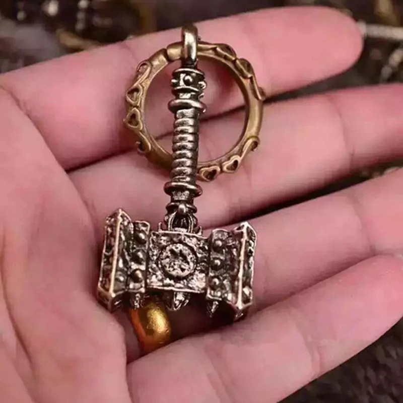 

1PC Brass Copper Mini Hammer Shape Lanyard Pendant Keychain Key Chain Ring DIY Decorative Accessories EDC Multipurpose Pendant