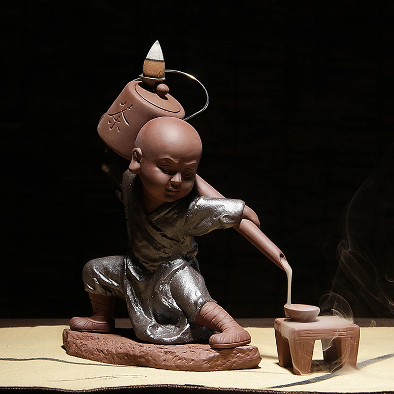 

Creative Kung fu Monk Tea Ceremony Ceramics Yixing Aroma Censer Backflow Incense Burner Buddha Purple Clay Pottery Incense Base