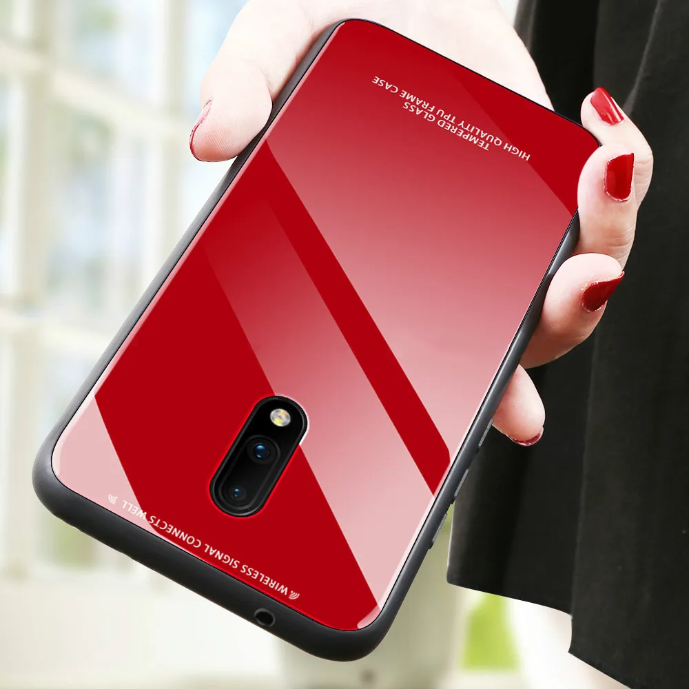 

Protective Case For Oneplus 7 Pro Fashion Solid Color Glass Phone Cover For Oneplus 7 one plus 7 Hard Back Fundas Shell 1+7 Pro