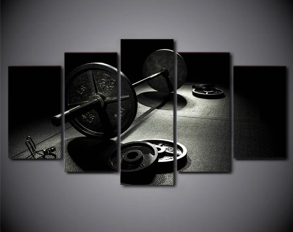 5 unidades pared gimnasio Barbells cartel equipo de la aptitud inicio decoración lienzo cuadros