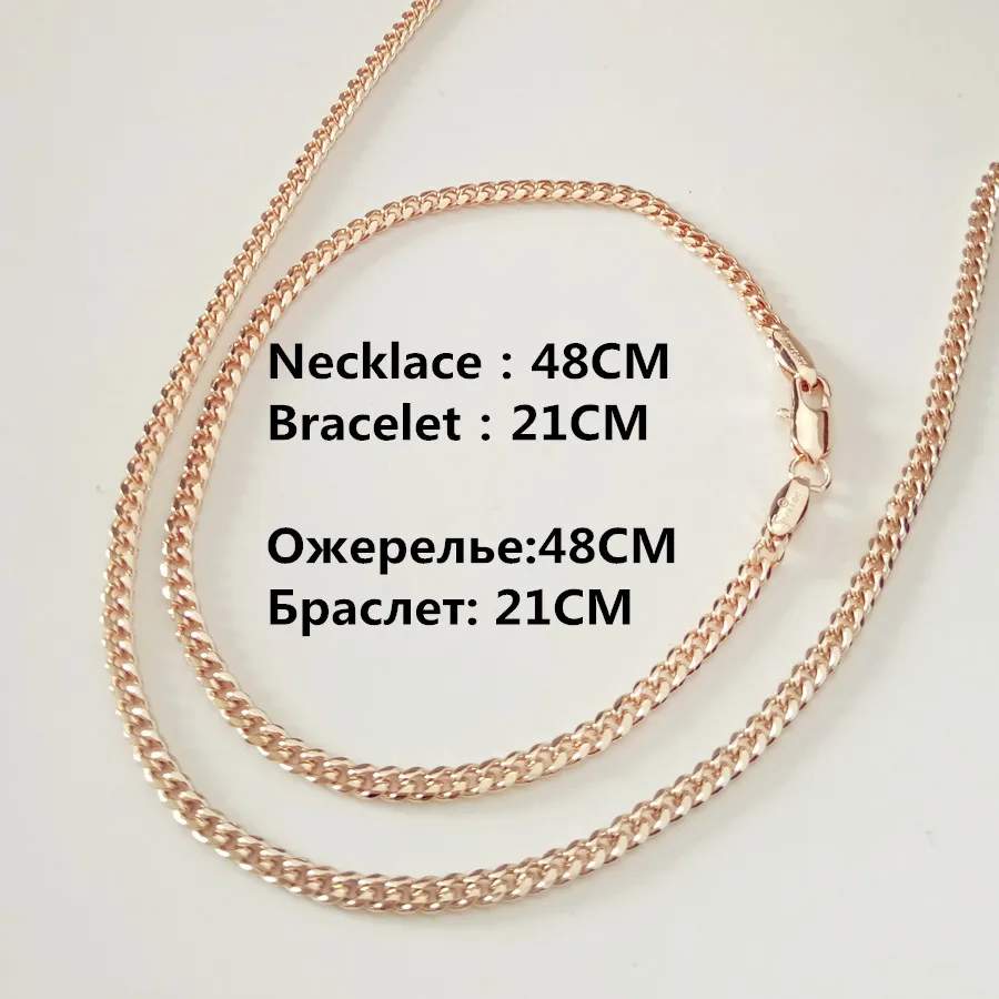 3 мм широкий женский браслет/ожерелье Ювелирные наборы 585 Золото Цвет юбилей Ювелирные изделия Офис - Окраска металла: 48cm 21cm