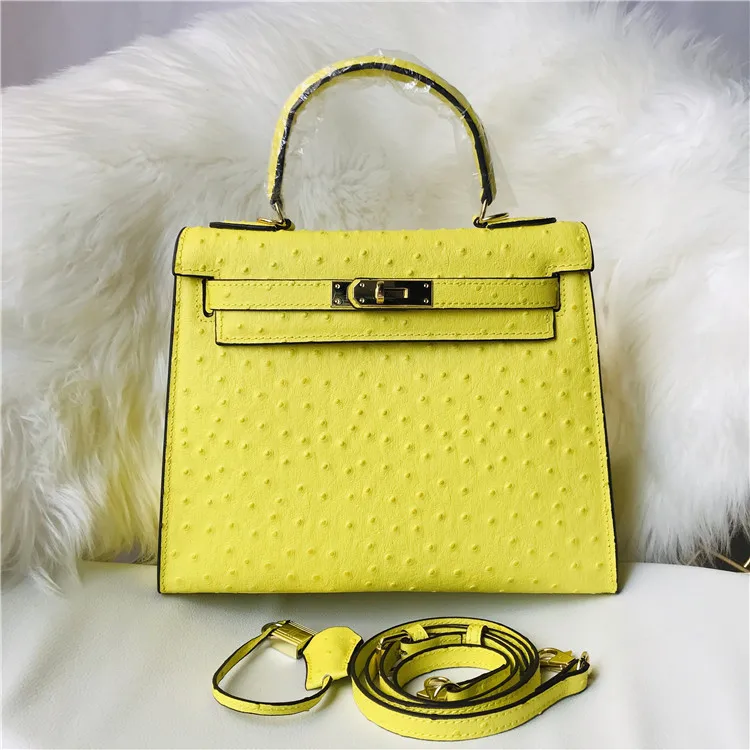 

Women Platinum Package Real Leather Lady Handbag Ostrich Print Cowhide Shoulder Lock Color Luxury Designer Bolso Mujer Hot Sale