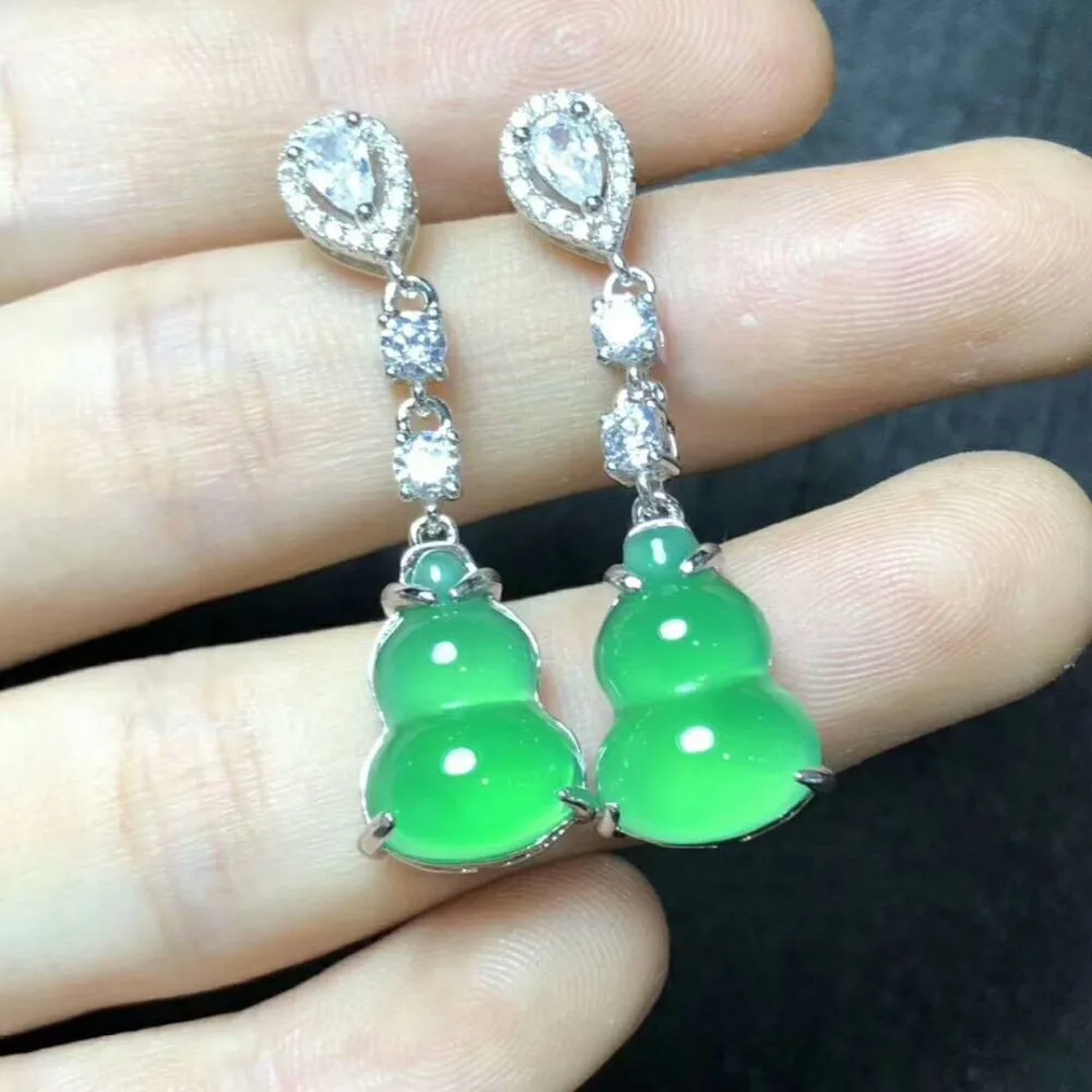 

C2#925 silver inlaid natural chalcedony earrings, clean and bright