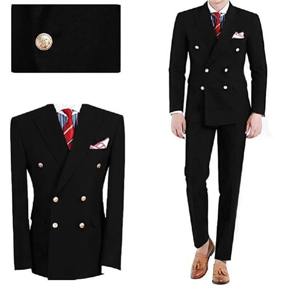 New Cheap Black Double Breasted Two Pieces Men Suit ...