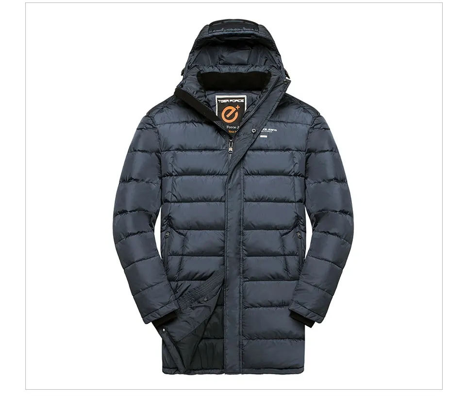 TIGER FORCE, Мужская стеганая куртка, средней длины, Модное теплое пальто, мужское пальто с капюшоном, двойная молния, мужская зимняя куртка размера плюс