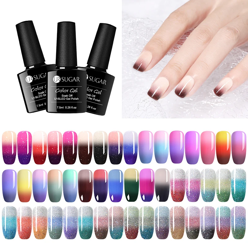 

UR SUGAR 7.5ml 3 Layers Thermal Gel Polish Glitter Holographic Temperature Color Changing Soak Off UV Nail Gel Varnish
