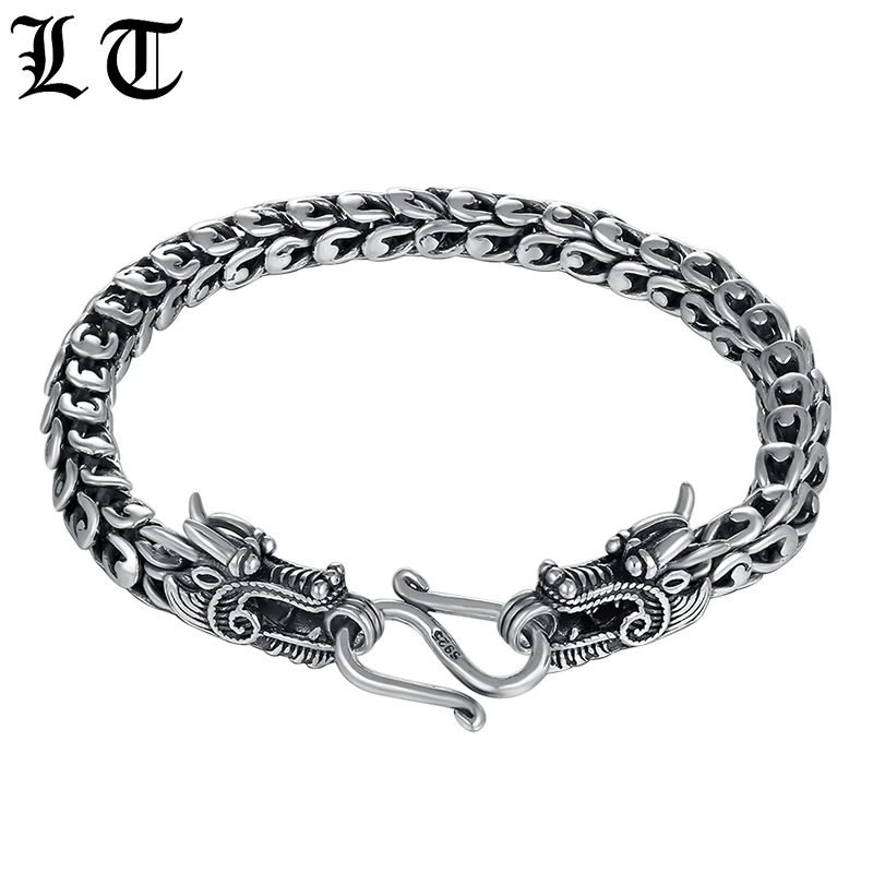 

Solid 925 Sterling Silver Couple Dragon Bracelet Men Vintage Punk Rock High Polished Bracelets Biker Gothic Jewelry For Male