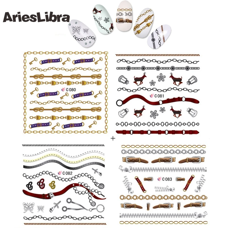 Серия наклеек AriesLibra с цепочкой трафарет для ногтей маникюрная наклейка