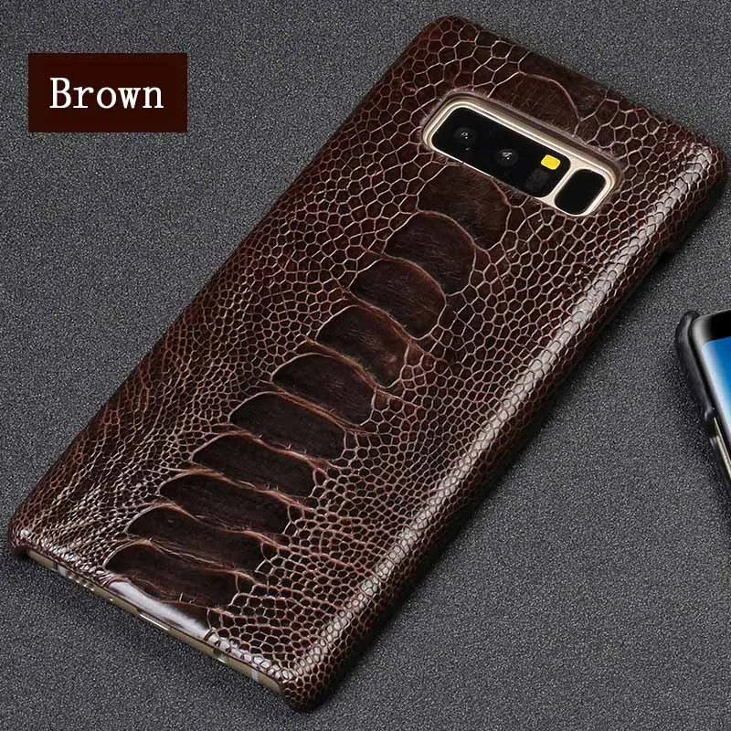 Чехол для телефона из натуральной кожи для samsung Note 10 чехол для задней панели из кожи страуса для S10 S8 S9 Plus A5 A9 A8 J5 J7 чехол s - Цвет: Brown