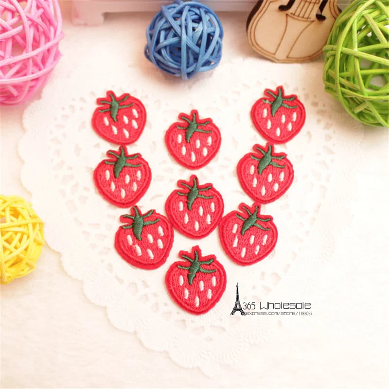 Cute Strawberries iron on cloth patches 9pcs - Front