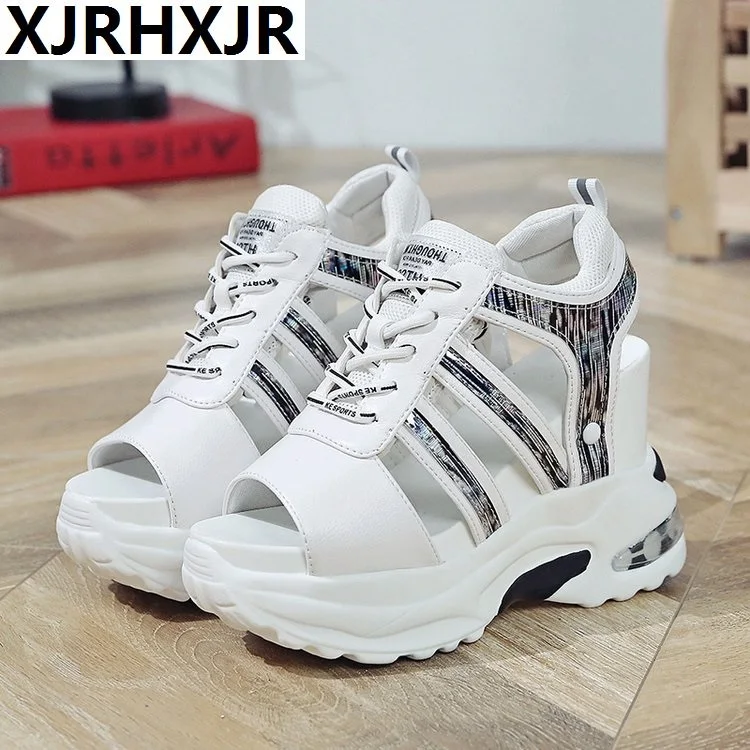 

2019 New Women Sandals Summer Platform Sneakers 11cm Wedges Elevator Shoes Woman Super High Heels Creepers Sandalia Mujer