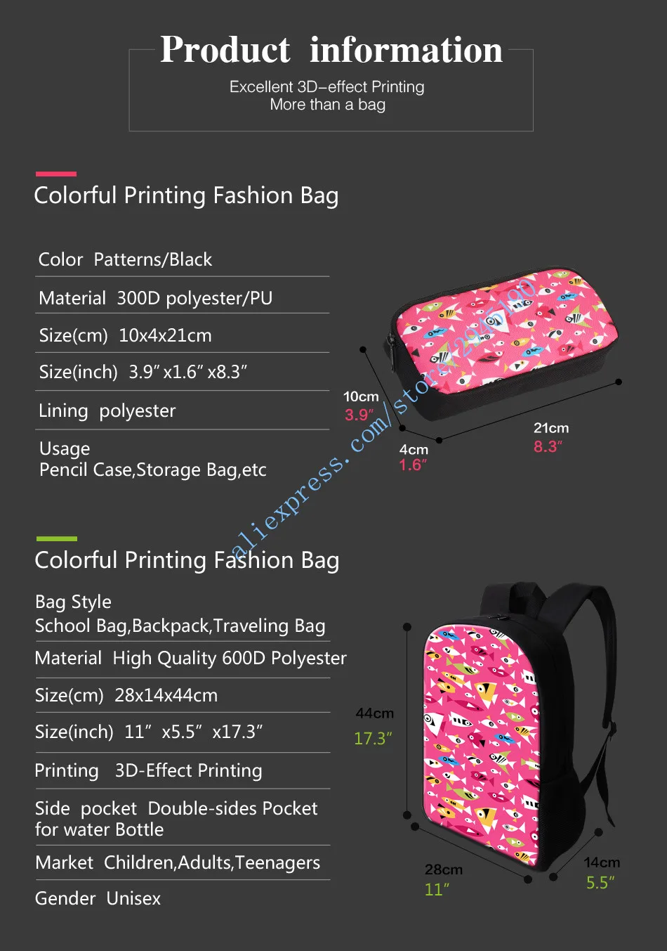 school backpack with pen pencil bags