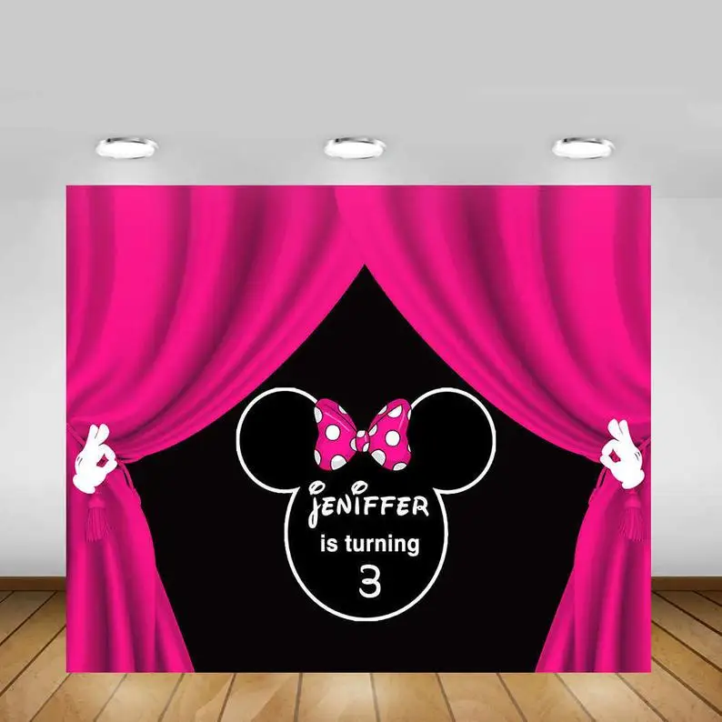 

custom happy birthday minnie mouse curtain photo background photography backdrops quality vinyl
