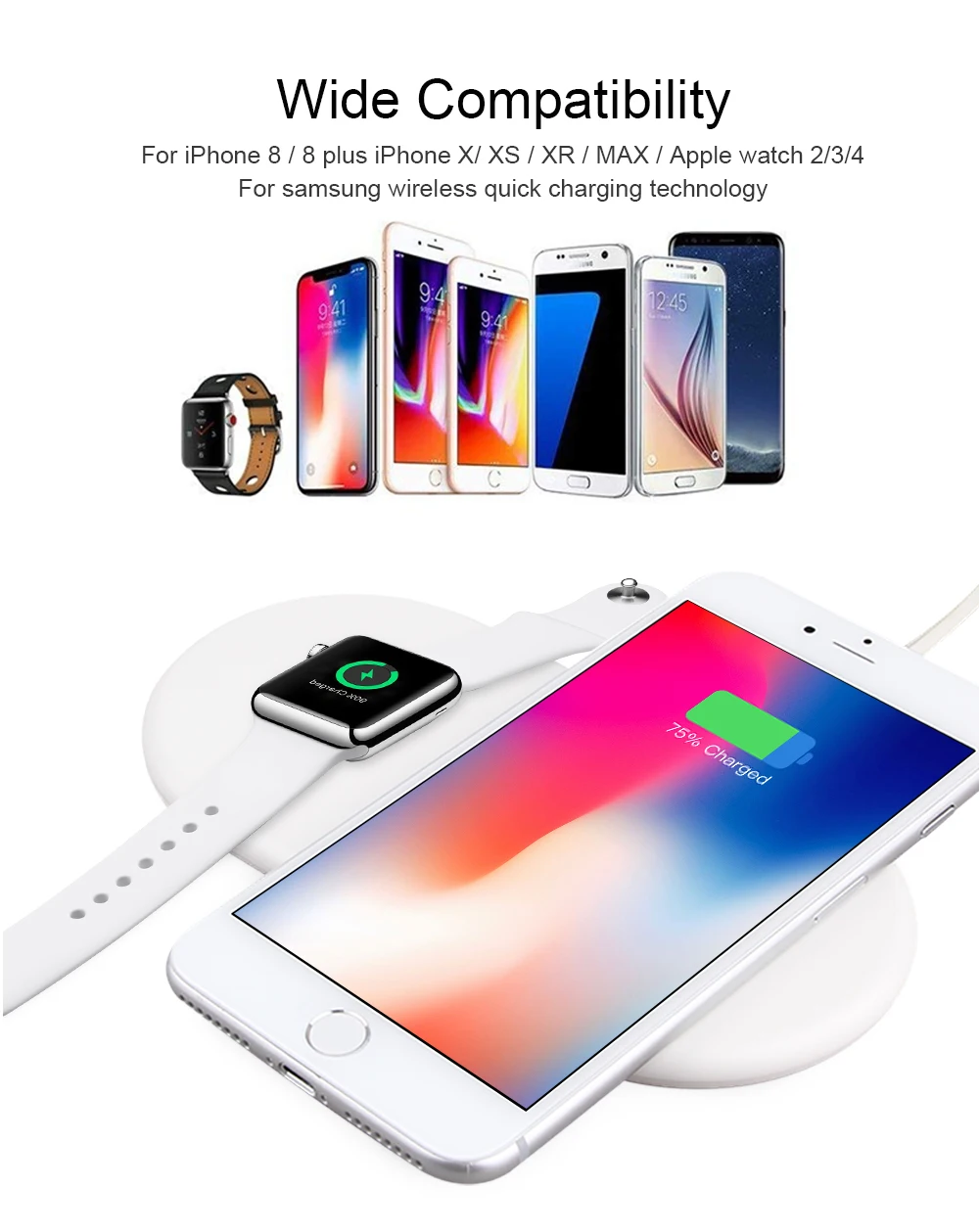 Беспроводная зарядная панель Ascromy Fast QI 7,5 Вт для iWatch Apple Watch 4 3 2 iPhone XS Max XR X 8 Plus samsung Индукционная зарядка док-станция