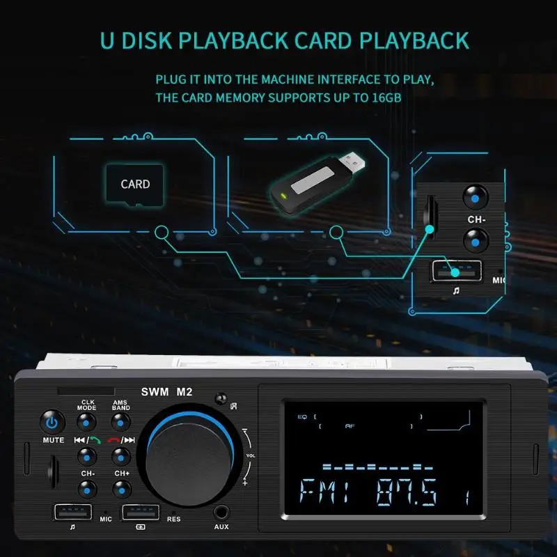 SWM M2 автомобильный радиоприемник с Bluetooth автомобильный стерео радио FM вспомогательный приемник SD USB 12 V In-dash 1 din автомобильный MP3 мультимедийный плеер головное устройство