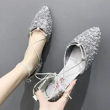 2019 summer new wild straps retro sequins pointed baotou sandals women