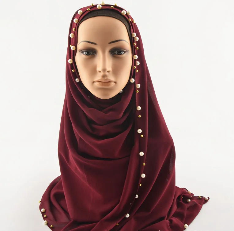 

50 pcs/lot pearl scarf Big size plain bubble chiffon scarf shawls hijab winter muslim hijab scarves/scarf 19 color