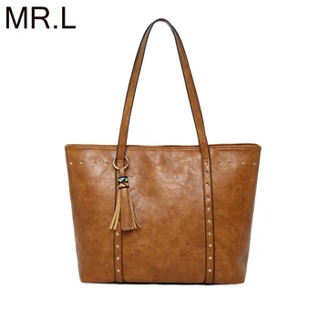 

MR.L Vintage Nubuck Leather Ladies Handbags Rivet Larger Women Bags Tassel Shoulder Bag Fashion Messenger Bag Top-Handle Bag