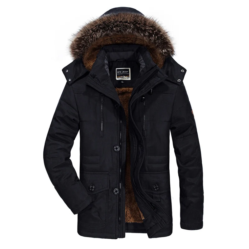 Брендовая зимняя куртка размера плюс 6XL 7XL, Мужская Толстая теплая длинная парка с капюшоном, мужская хлопковая верхняя одежда с меховым воротником, ветровка, мужские пальто - Цвет: Black