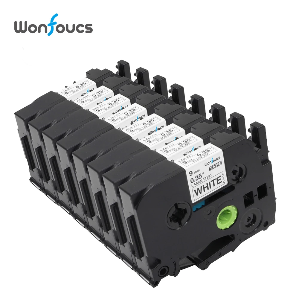 

Wonfoucs 9mm tze 221 TZe221 tz Tapes Compatible For Brother P-Touch Label Maker 8 Pieces Black on White Printer Ribbons