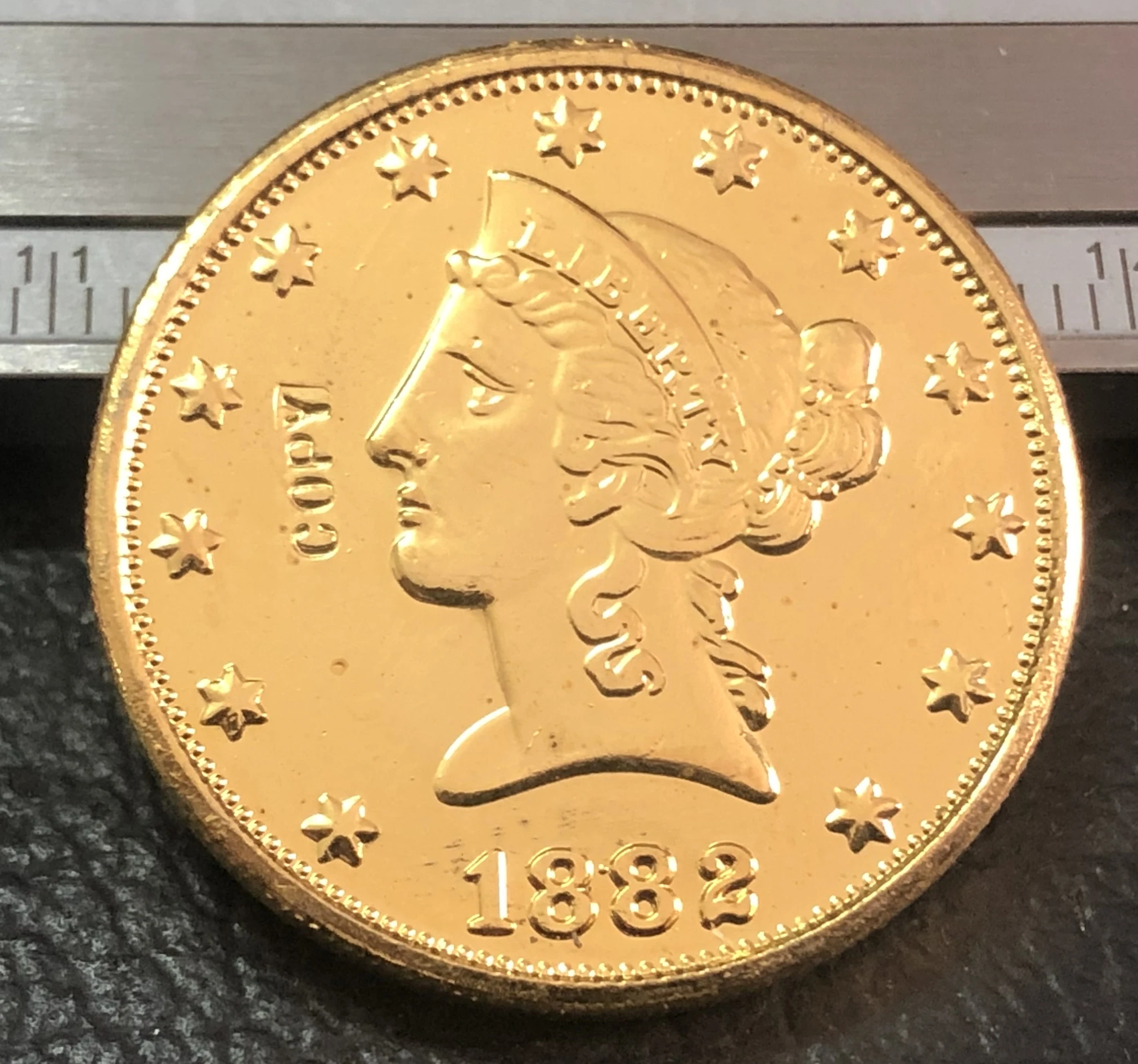 1882-p$10 LIBERTY HEAD Dollar(девиз на обратном направлении) позолоченная копия