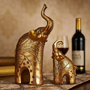 

2 Pcs/ Pair Resin Mother and Child Elephant Statue Figurine Animal Ornament Wedding Gift Home Cabinet Living Room Decoration