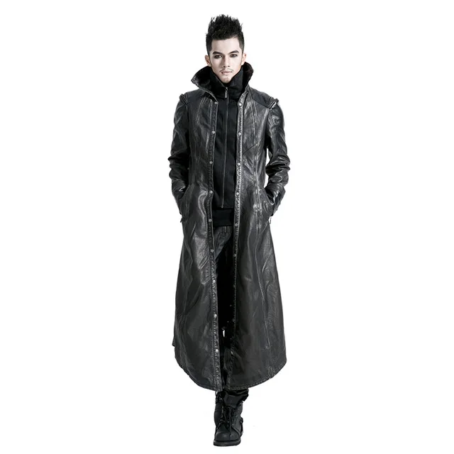 Мужское пальто весна Готический крутой длинный Тренч съемный стоячий воротник куртки размера плюс толстовка панк стимпанк винтажное Мужское пальто - Цвет: Y-422 black