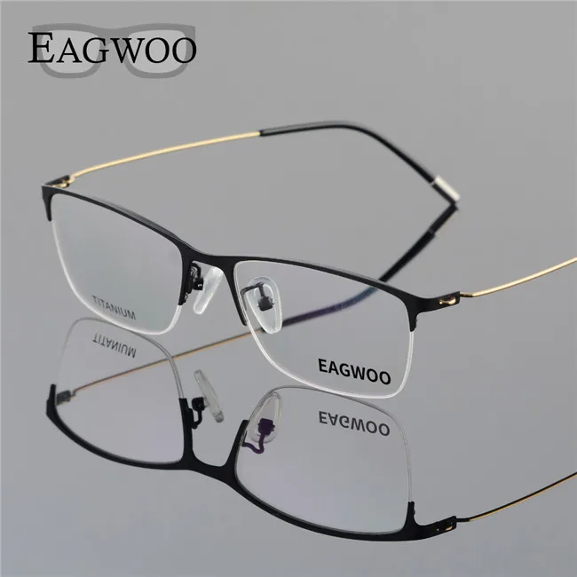 Eagwoo, титановые очки, полуободок, оптическая оправа, очки по рецепту, очки с проволокой, дужки, мужские, умник, тонкий светильник, очки 5205 - Цвет оправы: Black