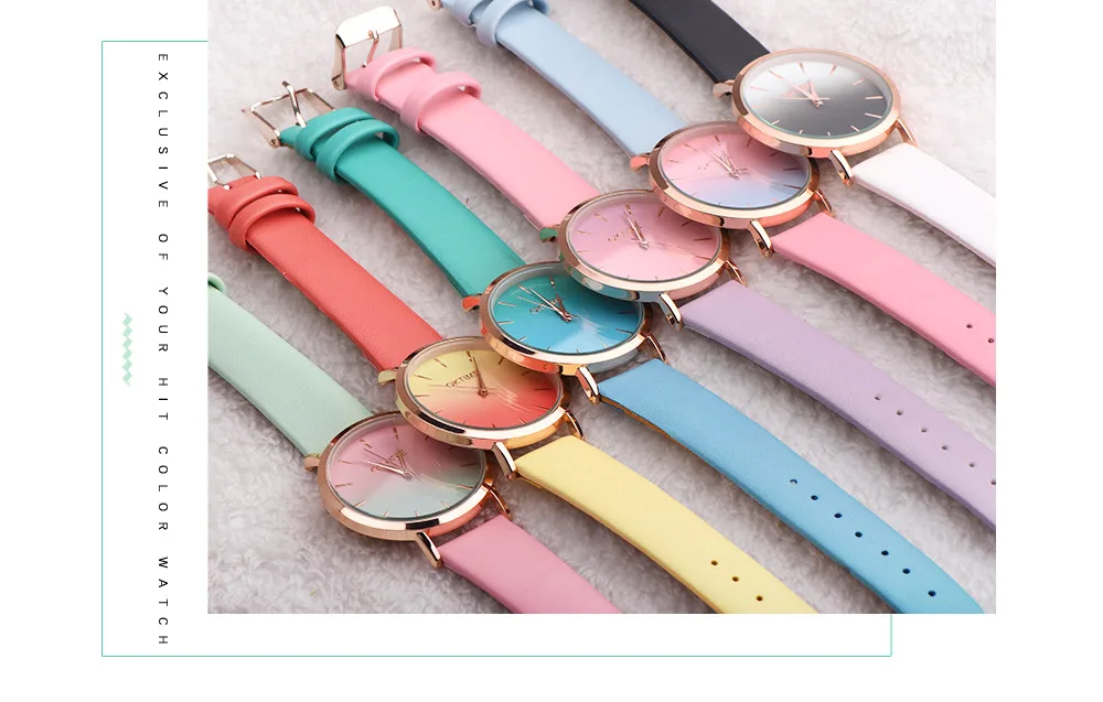 Стильный Классический Круглый дамы для женщин Кристаллы часы Ретро Радуга Дизайн Кожаный ремешок Аналоговый сплав кварцевые наручные ч