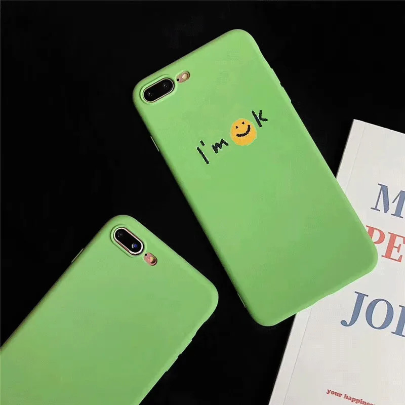 

Cute Mint Green With Smile Pattern Solid Color Cover Cases For Huawei P30 P20 P10 Mate 20 10 Pro Lite Nova 3 3i 4 Soft TPU Capa