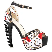 LF80646 Punk Floral D-orsay Stud Polka Dots Platform Bone Heel Sandals Sz 4/5/6/7/8/9/10