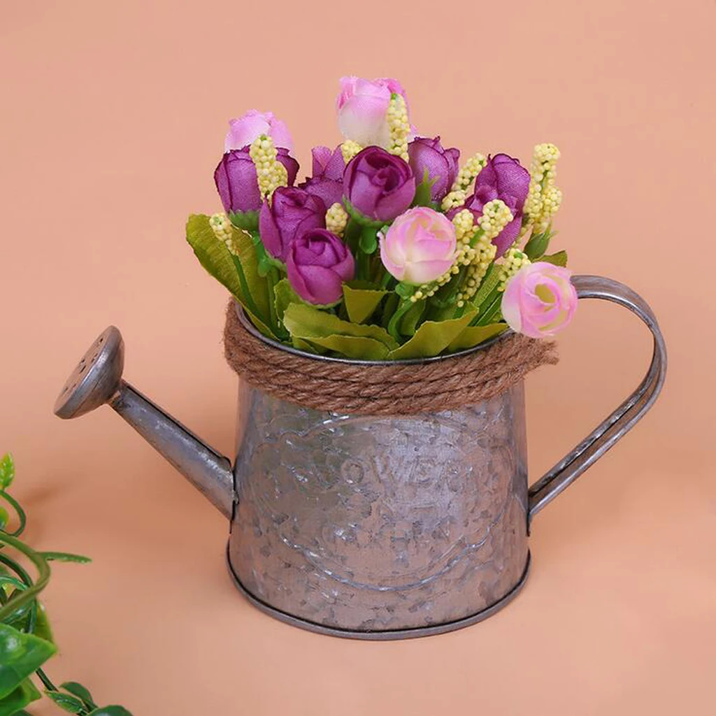 Watering Kettle Shaped Hanging Rattan Planter Bucket Candy Color Flower Plants Pot Wedding Balcony Decor