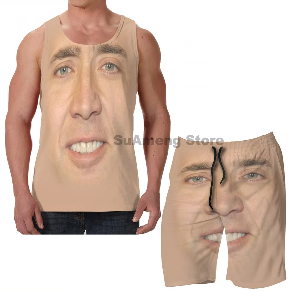 

Summer funny print men Tank Tops Women Nicholas Cage Face Pattern (3) men Board beach shorts women sets fitness sleeveless vest