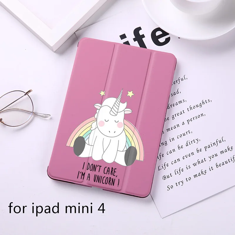 Милый Магнитный флип-чехол с единорогом для Apple iPad 9," Чехол для iPad Air 2 Mini2 из искусственной кожи, складной чехол-книжка с функцией автоматического пробуждения - Цвет: B200066-ipad mini4