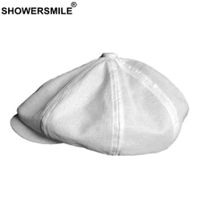 SHOWERSMILE Мужская газетная Кепка s белый льняной берет Мужская дышащая одноцветная восьмиугольная шляпа летняя тонкая Высококачественная Кепка Ivy Gatsby