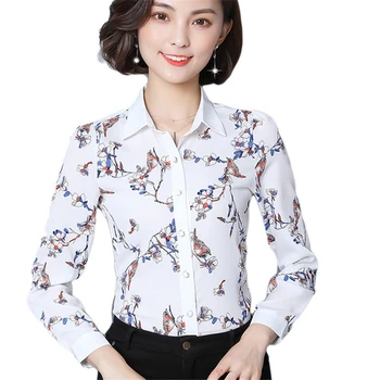 

2018 Spring Autumn Korean Women Casual Long Sleeve Button Blouse Female Shirts Printed Flower Chiffon Tops Office Shirts O176