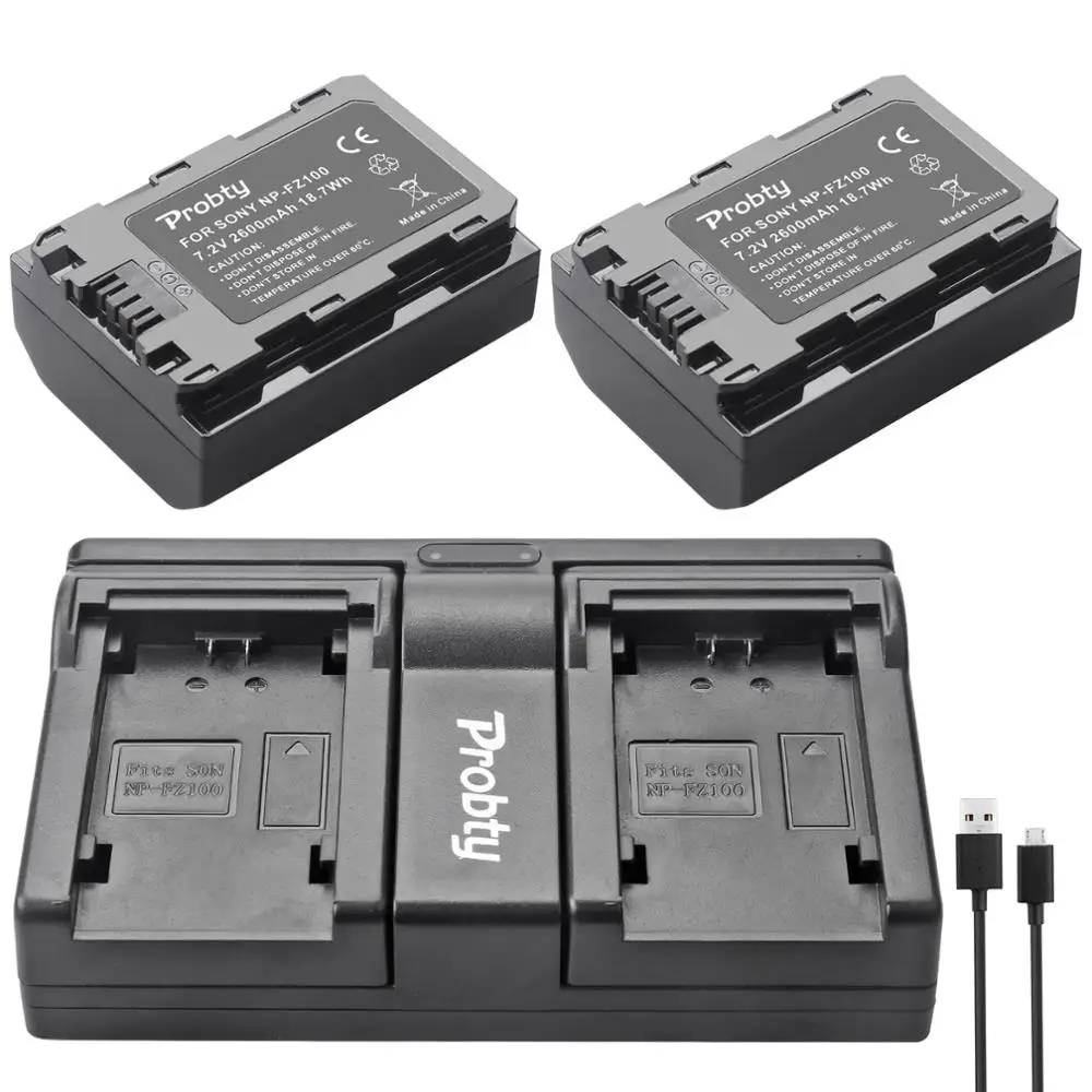 

2x NP-FZ100 FZ100 Camera Batteries + Dual Charger for Sony Alpha a9, a7R III, A7R MARK 3, Alpha a7 III, A7 MARK 3 BC-QZ1 ILCE-9