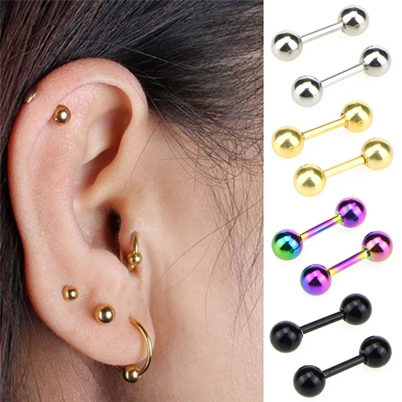 1Pair Cartilage Ring Tragus Ear Piercings Steel Ear Studs Lobe Helix