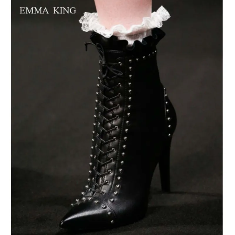Dames Sangle Hiver Colors Croix Mixed Haute Noir Mode Gare Rivets Bottes mixed Cheville Talons Défilés Bout T De Colors Chaussures Femmes Cuir Ruches Pointu En 1Kc5TF3ulJ